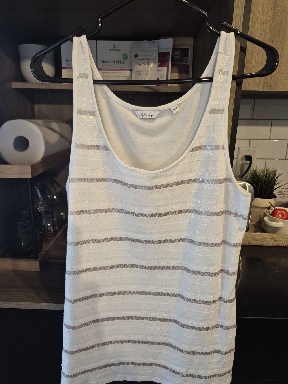 Reitmans Cream Tank with Silver Sequin Stripes